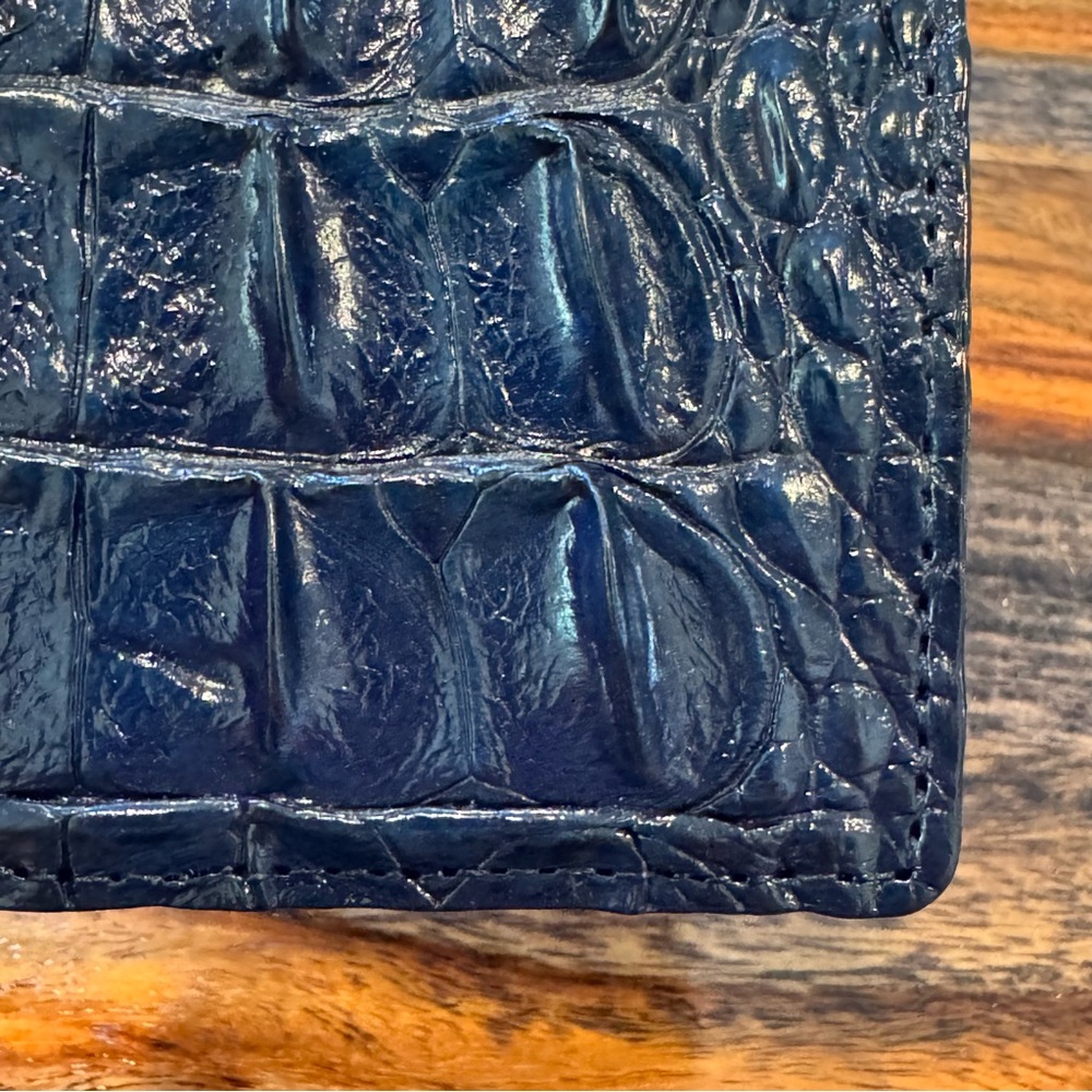 Genuine Croc Leather Wallet Dark Cobalt Color - Picture 9 of 12